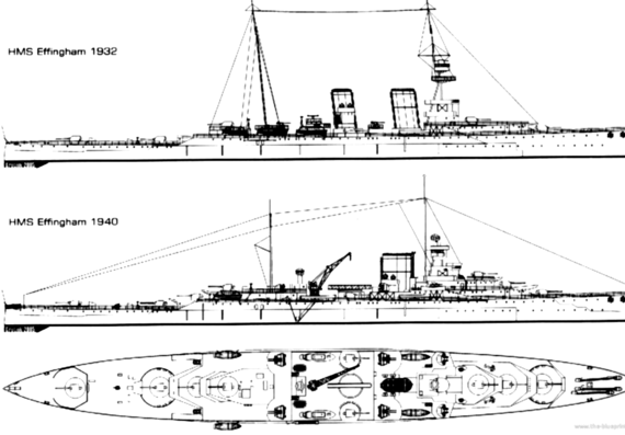 Корабль HMS Effingham D98 [Heavy Cruiser] (1940) - чертежи, габариты, рисунки